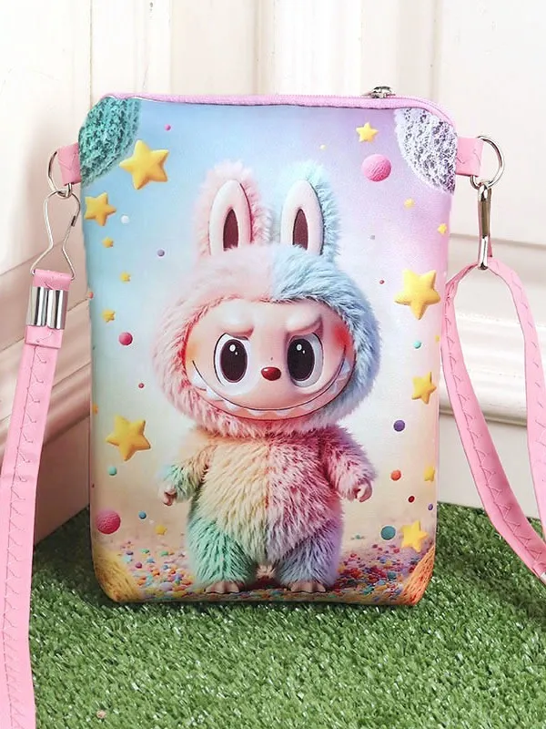 Labubu The Monsters Cute Plush Crossbody Shoulder Bag for Girls Boys – Double Zipper Phone Pouch with Adjustable Strap, Lightweight Travel Bag for School, Shopping & Daily Carry